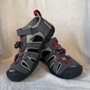 Keen Gray and Red Water Shoes with Closed Toe Design